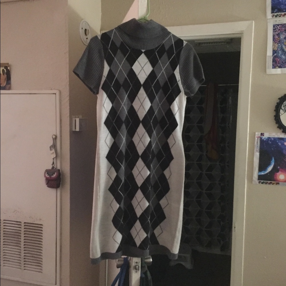 CATO, Grey, White & Black Plaid Sweater Dress